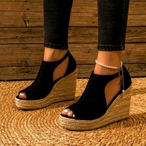 Black Wedge Sandals